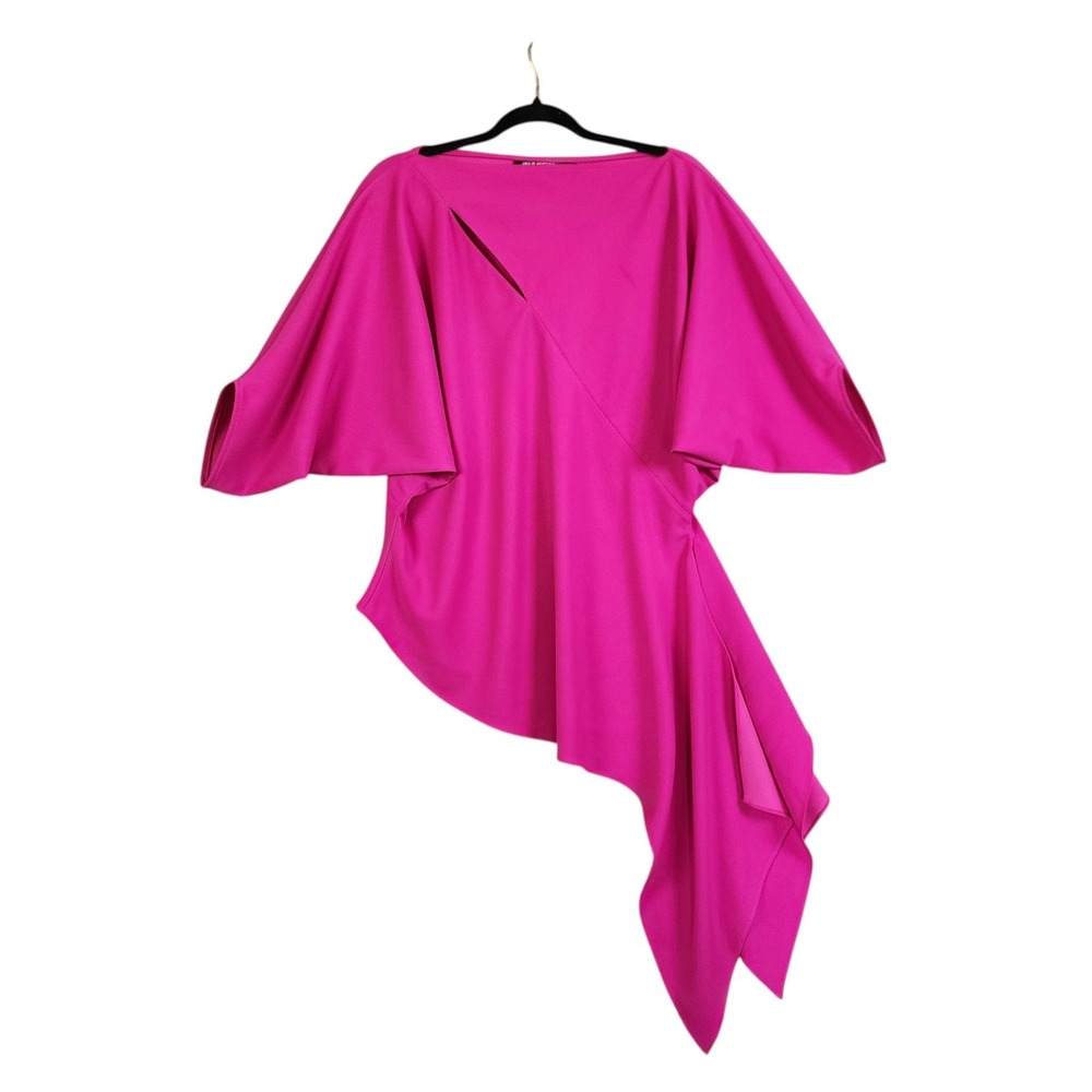 Jackie Rogers New York Womens Asymmetrical Draped Blouse Sz Medium‎ Fuchsia Pink